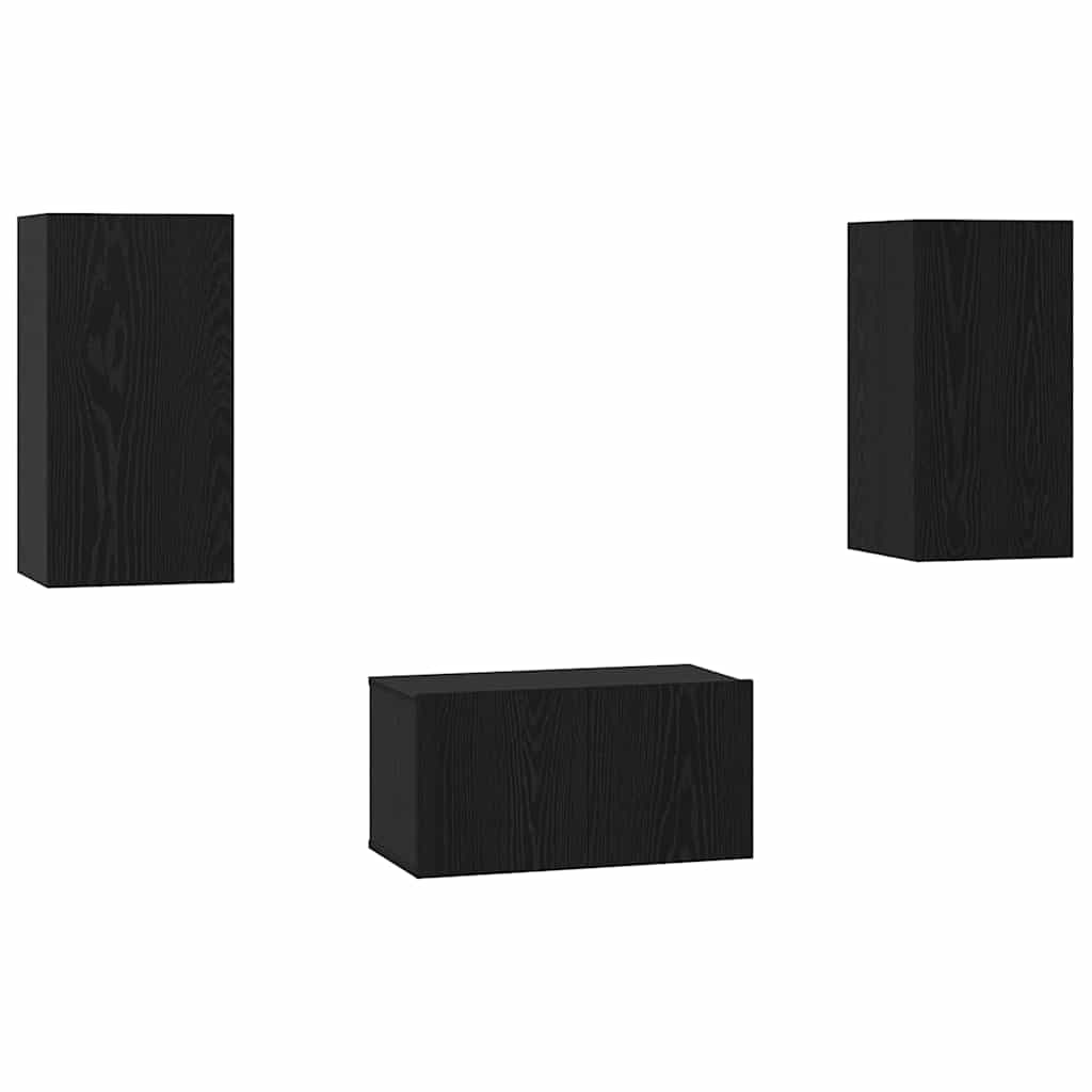 TV Cabinet Set Wall-mounted 3 pcs Black Oak Engineered Wood