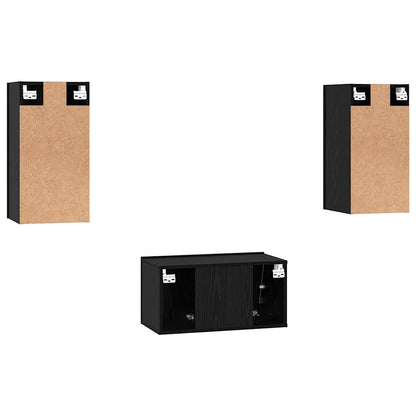 TV Cabinet Set Wall-mounted 3 pcs Black Oak Engineered Wood