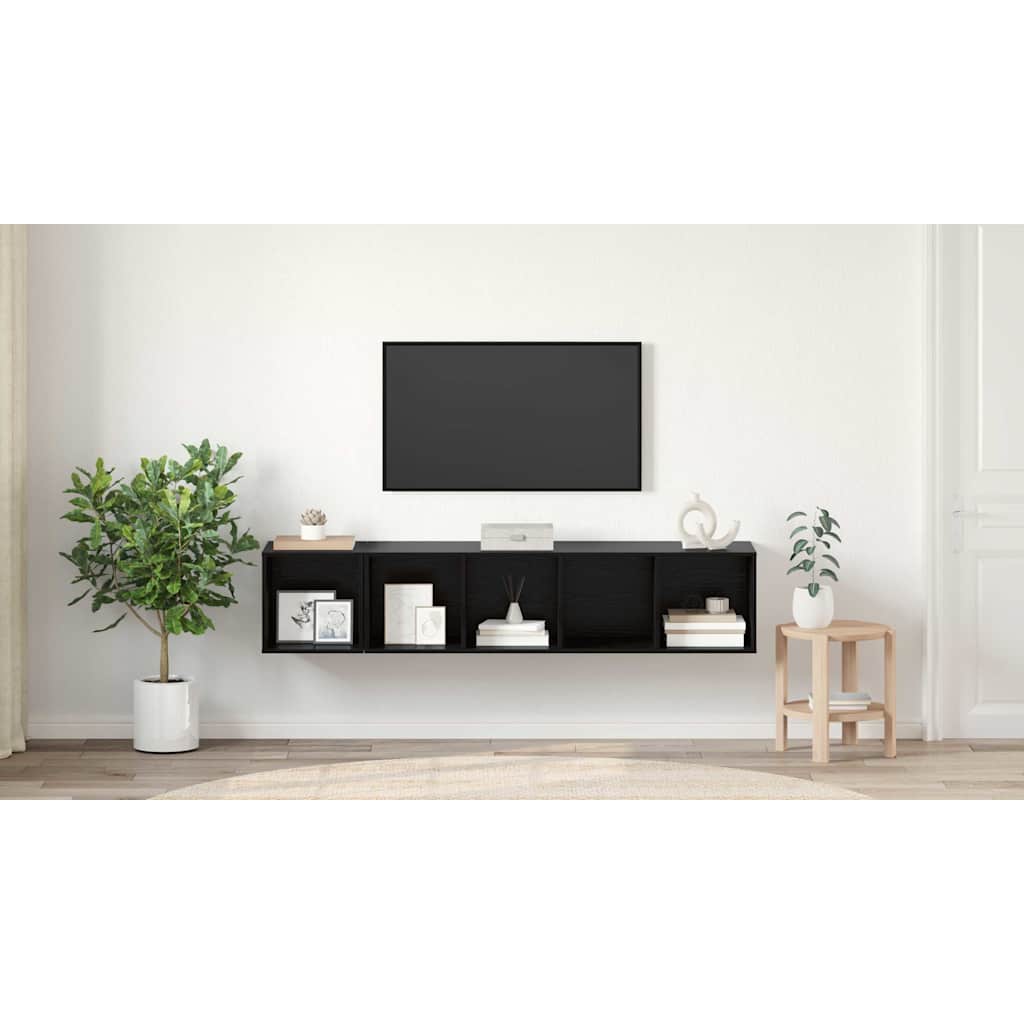 TV Cabinet Set Wall-mounted 2 pcs Black Oak Engineered Wood