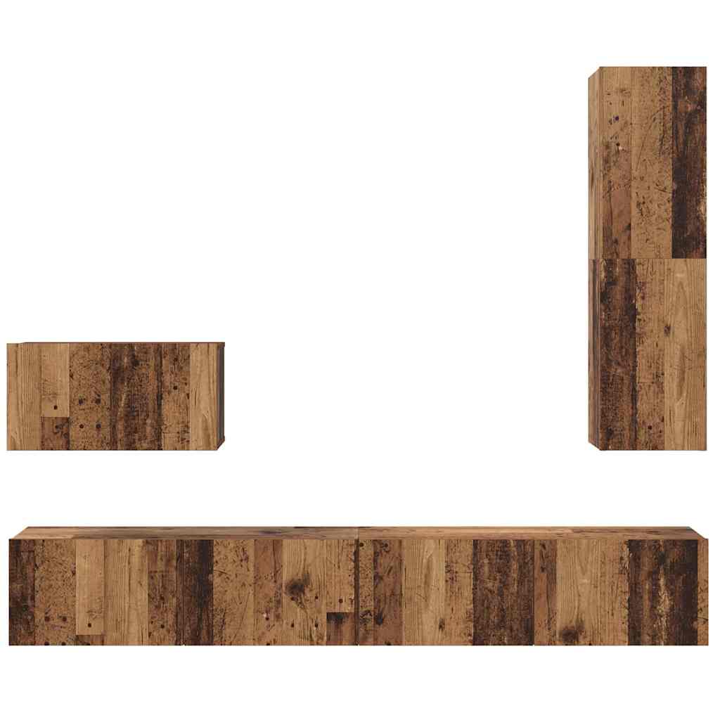 Wall TV Cabinet Wall-mounted 4 pcs Old Wood Engineered Wood