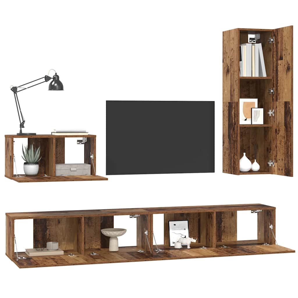 Wall TV Cabinet Wall-mounted 4 pcs Old Wood Engineered Wood