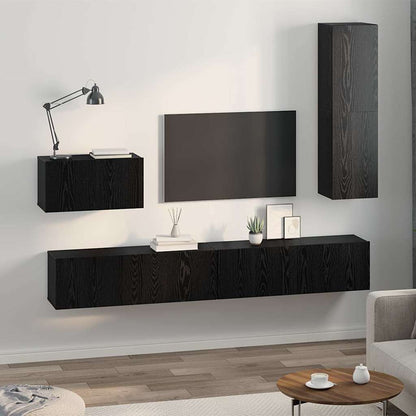 Wall TV Cabinet Wall-mounted 4 pcs Black Oak Engineered Wood