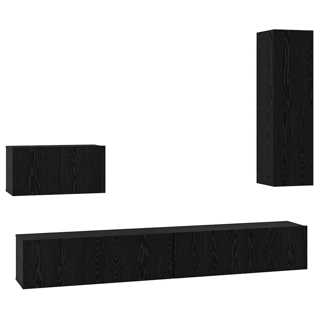 Wall TV Cabinet Wall-mounted 4 pcs Black Oak Engineered Wood