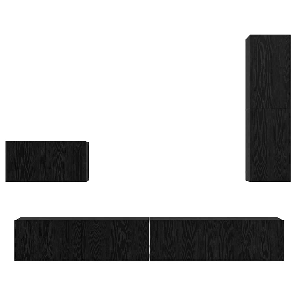 Wall TV Cabinet Wall-mounted 4 pcs Black Oak Engineered Wood