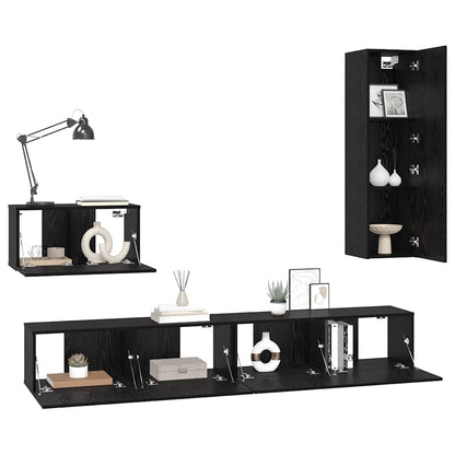 Wall TV Cabinet Wall-mounted 4 pcs Black Oak Engineered Wood