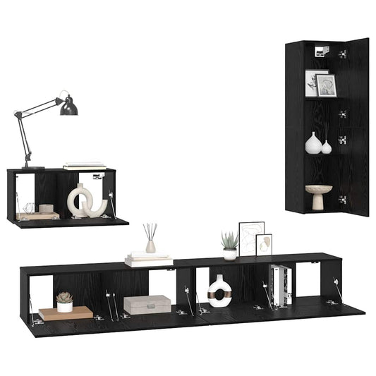 Wall TV Cabinet Wall-mounted 4 pcs Black Oak Engineered Wood