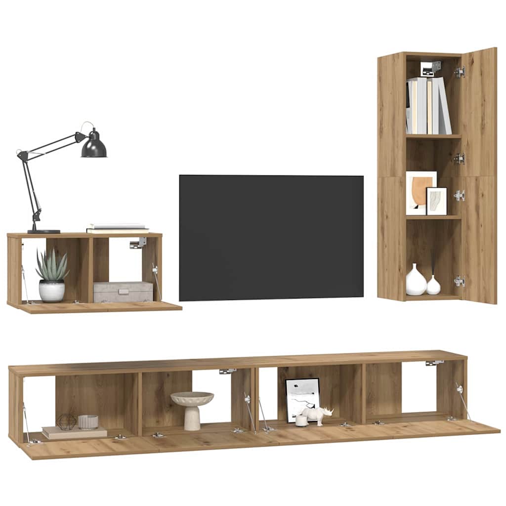 Wall TV Cabinet Wall-mounted 4 pcs Artisan Oak Engineered Wood