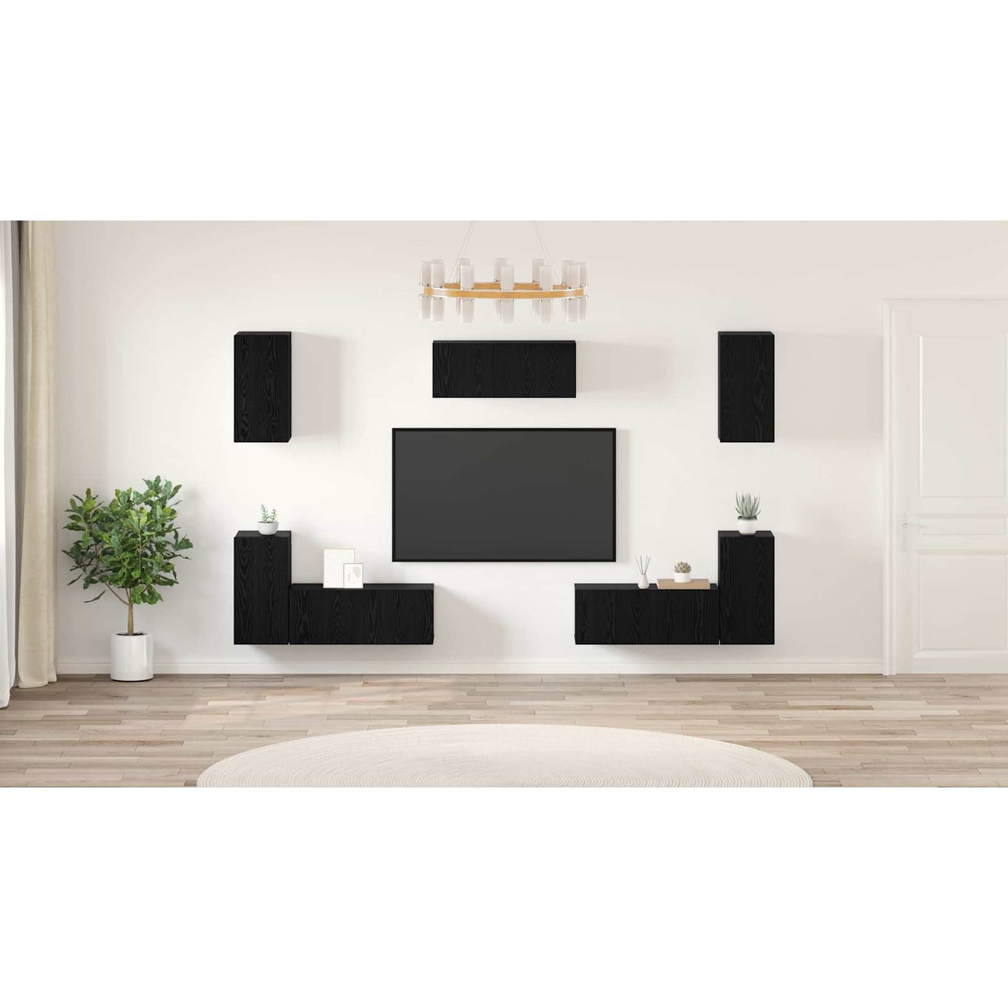 TV Cabinet Set Wall-mounted 7 pcs Black Oak Engineered Wood