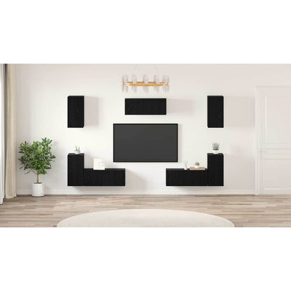 TV Cabinet Set Wall-mounted 7 pcs Black Oak Engineered Wood