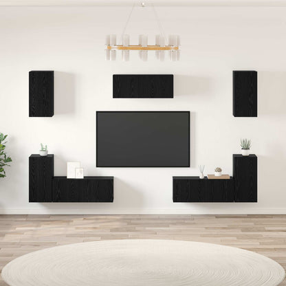 TV Cabinet Set 7 pcs Black Oak Engineered Wood