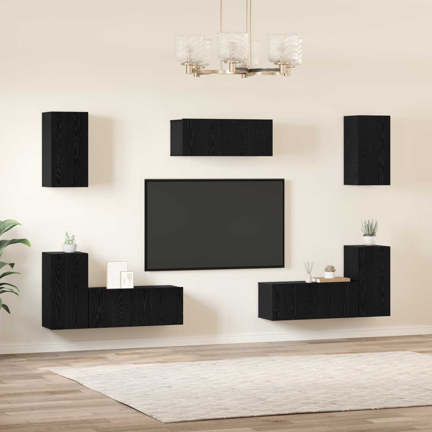TV Cabinet Set 7 pcs Black Oak Engineered Wood