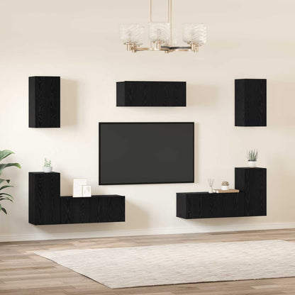 TV Cabinet Set 7 pcs Black Oak Engineered Wood