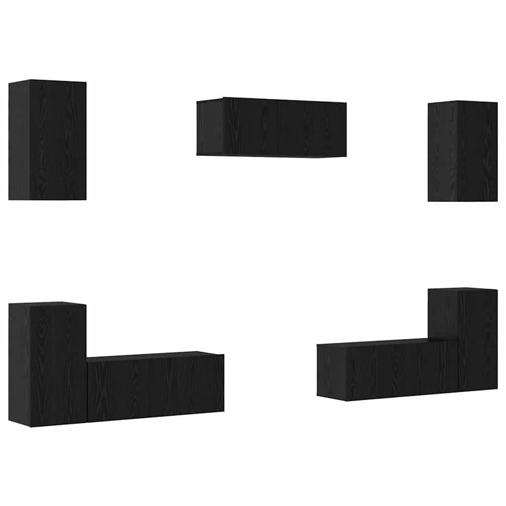 TV Cabinet Set 7 pcs Black Oak Engineered Wood