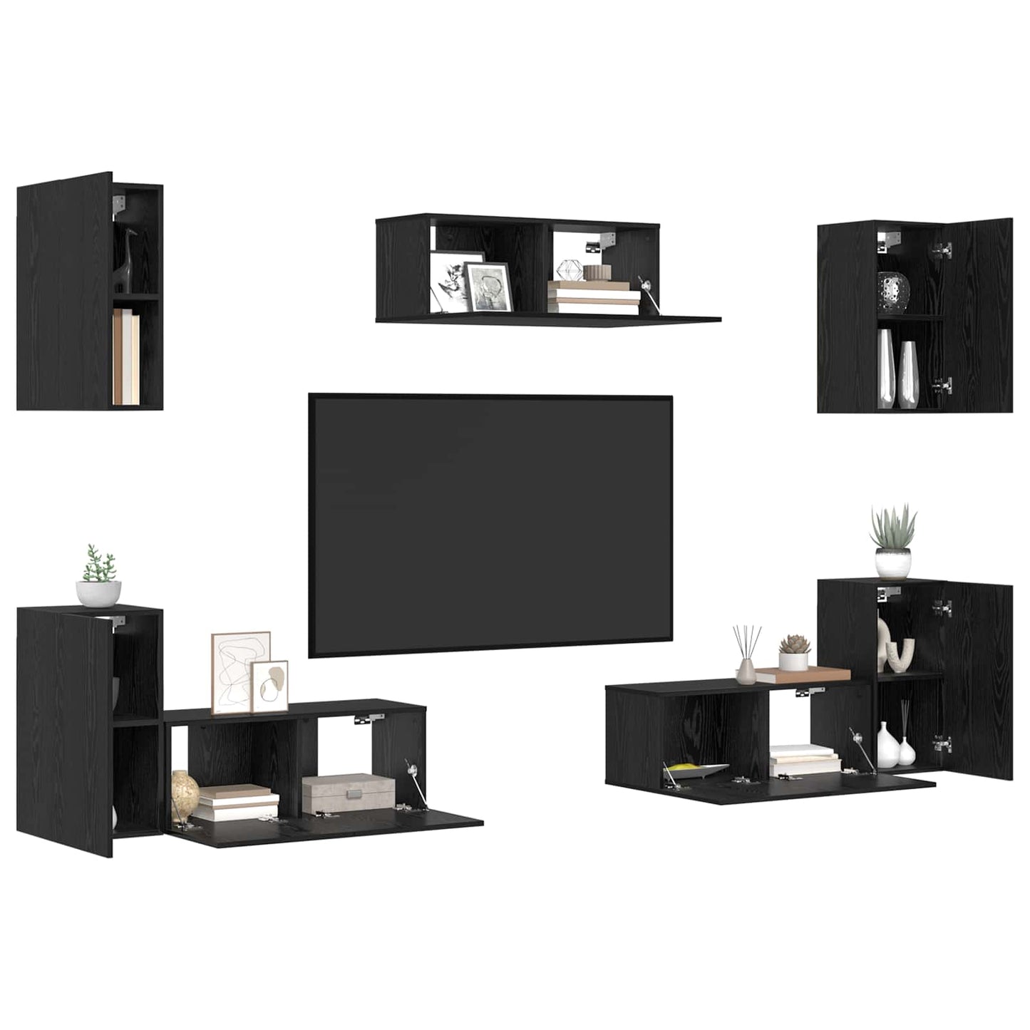 TV Cabinet Set 7 pcs Black Oak Engineered Wood