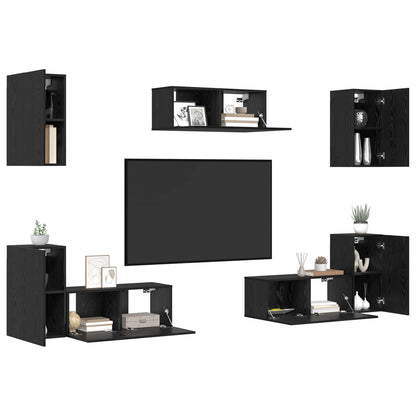 TV Cabinet Set 7 pcs Black Oak Engineered Wood