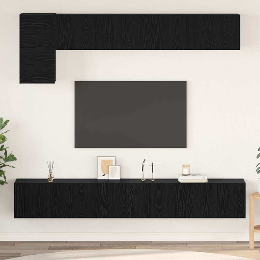 TV Cabinet Set Wall-mounted 5 pcs Black Oak Engineered Wood