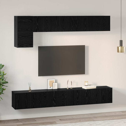 TV Cabinet Set Wall-mounted 5 pcs Black Oak Engineered Wood