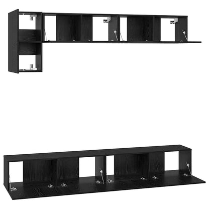 TV Cabinet Set Wall-mounted 5 pcs Black Oak Engineered Wood