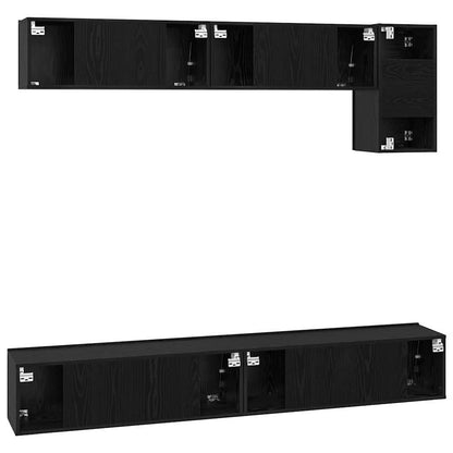 TV Cabinet Set Wall-mounted 5 pcs Black Oak Engineered Wood