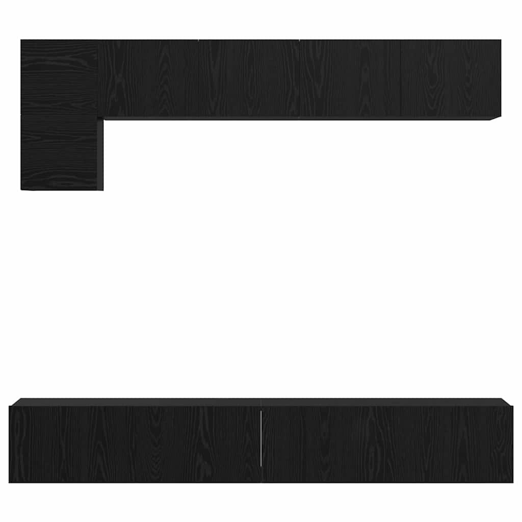 TV Cabinet Set Wall-mounted 5 pcs Black Oak Engineered Wood