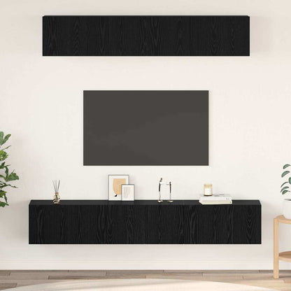 TV Cabinet Set Wall-mounted 5 pcs Black Oak Engineered Wood