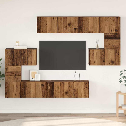 TV Cabinet Set Wall-mounted 8 pcs Old Wood Engineered Wood