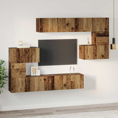 TV Cabinet Set Wall-mounted 8 pcs Old Wood Engineered Wood
