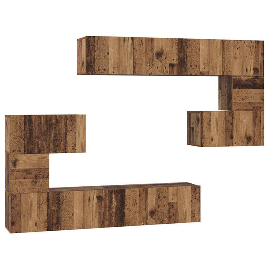 TV Cabinet Set Wall-mounted 8 pcs Old Wood Engineered Wood