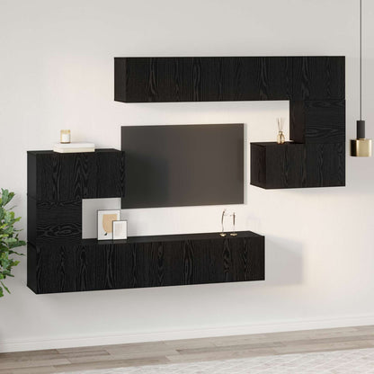 TV Cabinet Set 8 pcs Black Oak Engineered Wood