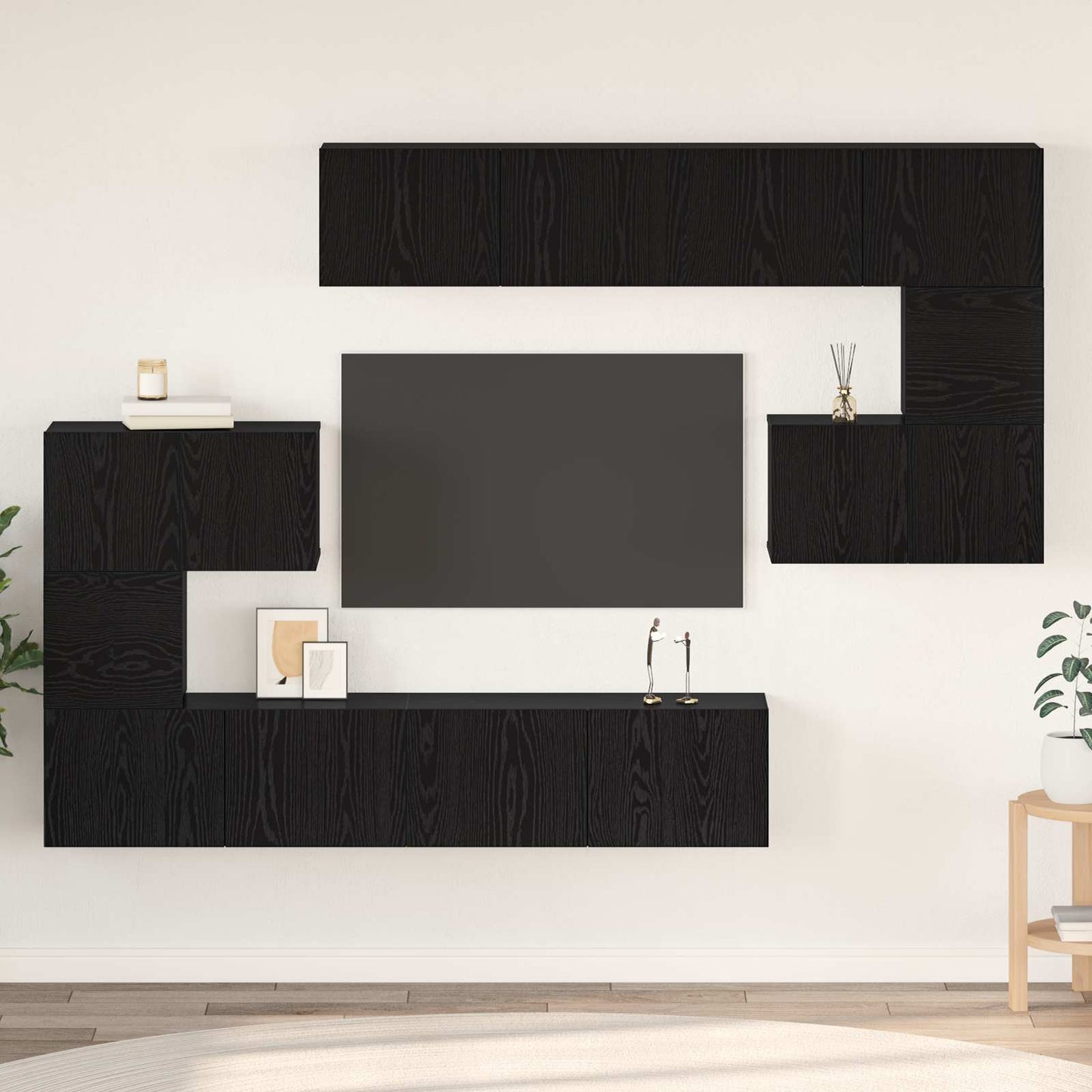 TV Cabinet Set 8 pcs Black Oak Engineered Wood