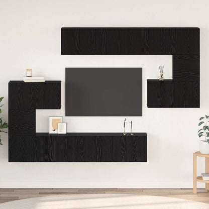 TV Cabinet Set 8 pcs Black Oak Engineered Wood