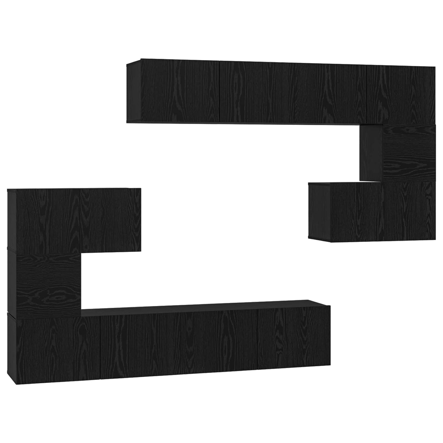 TV Cabinet Set 8 pcs Black Oak Engineered Wood