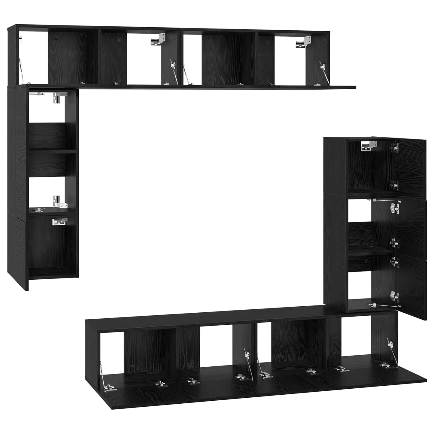 TV Cabinet Set 8 pcs Black Oak Engineered Wood
