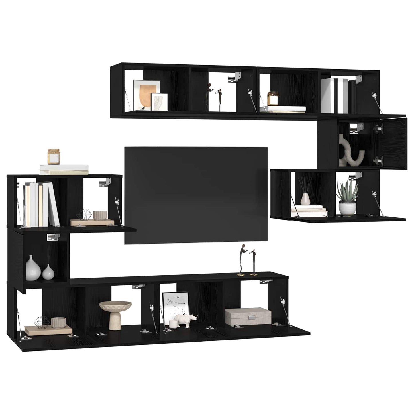 TV Cabinet Set 8 pcs Black Oak Engineered Wood