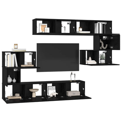 TV Cabinet Set 8 pcs Black Oak Engineered Wood