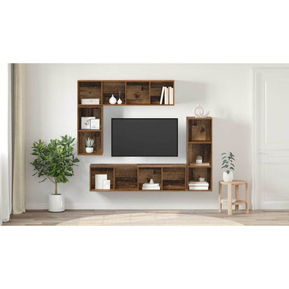 TV Cabinet Set Wall-mounted 4 pcs Old Wood Engineered Wood