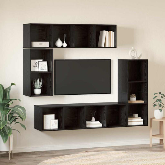 TV Cabinet Set 4 pcs Black Oak Engineered Wood