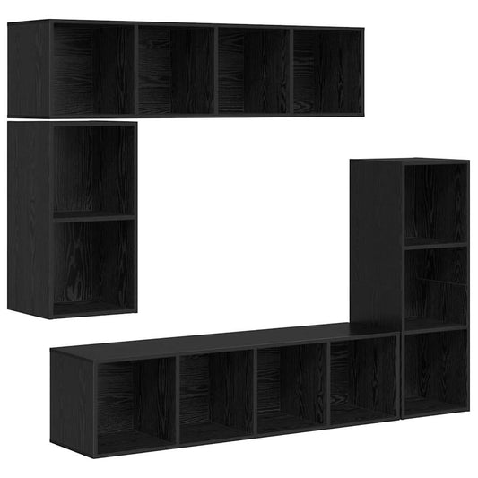 TV Cabinet Set 4 pcs Black Oak Engineered Wood
