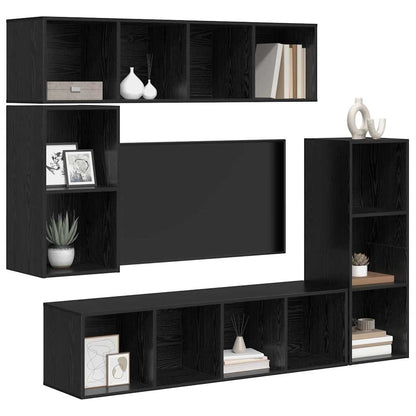 TV Cabinet Set 4 pcs Black Oak Engineered Wood