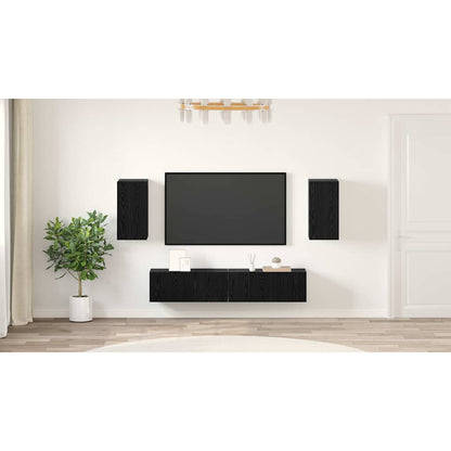 TV Cabinet Set Wall-mounted 4 pcs Black Oak Engineered Wood