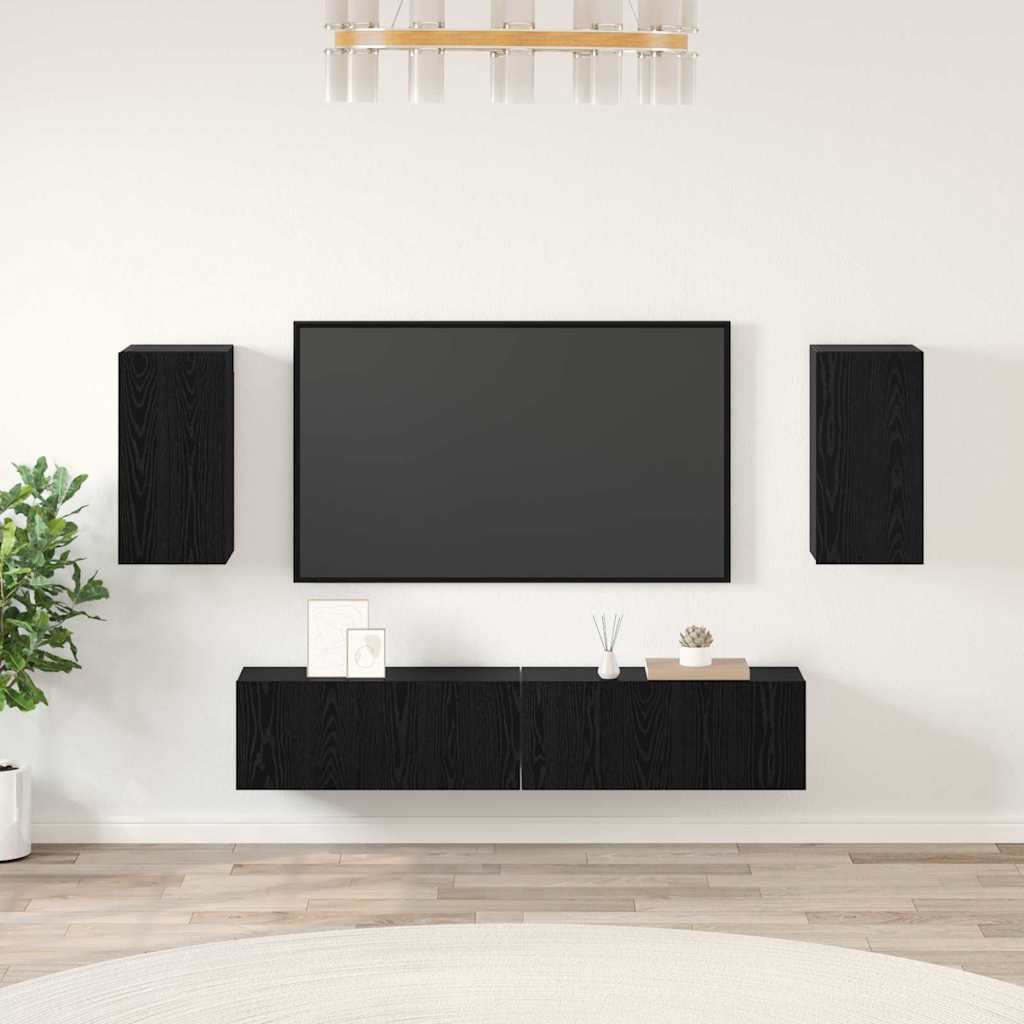 TV Cabinet Set Wall-mounted 4 pcs Black Oak Engineered Wood