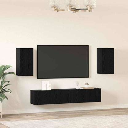 TV Cabinet Set Wall-mounted 4 pcs Black Oak Engineered Wood