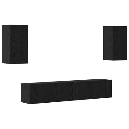 TV Cabinet Set Wall-mounted 4 pcs Black Oak Engineered Wood