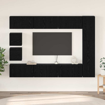 TV Cabinet Set Wall-mounted 10 pcs Black Oak Engineered Wood