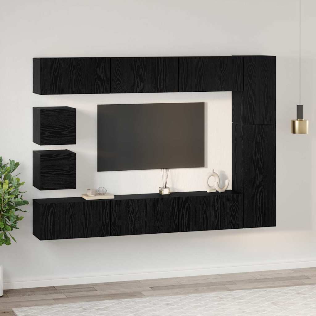 TV Cabinet Set Wall-mounted 10 pcs Black Oak Engineered Wood