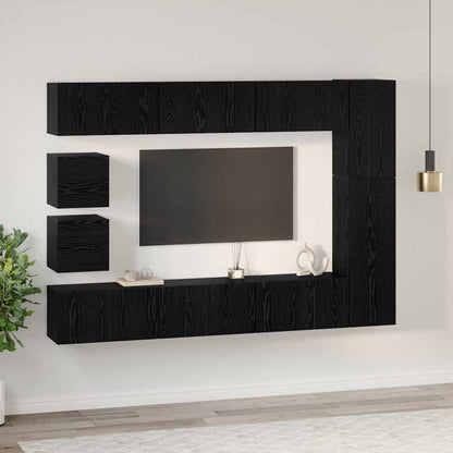 TV Cabinet Set Wall-mounted 10 pcs Black Oak Engineered Wood