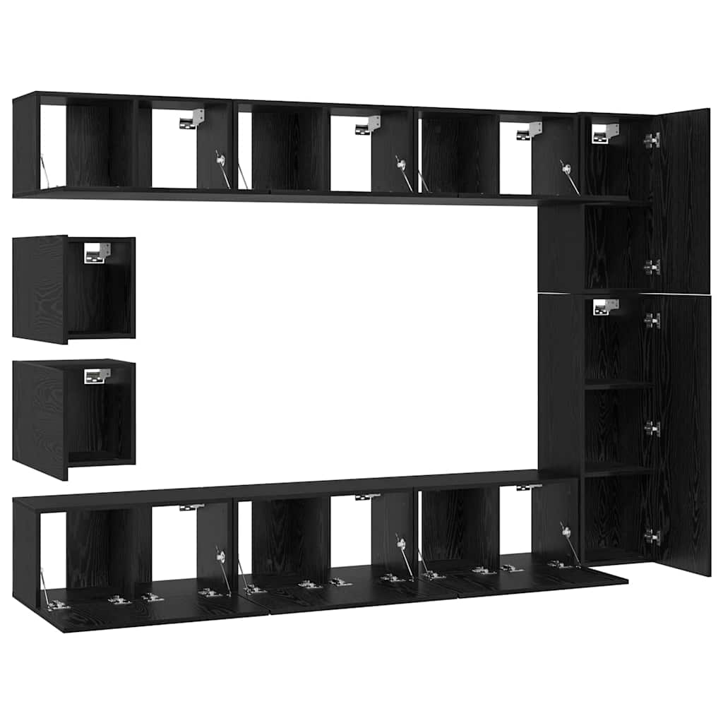 TV Cabinet Set Wall-mounted 10 pcs Black Oak Engineered Wood