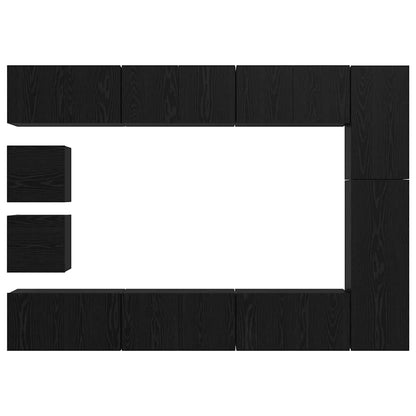 TV Cabinet Set Wall-mounted 10 pcs Black Oak Engineered Wood