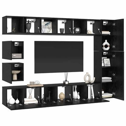 TV Cabinet Set Wall-mounted 10 pcs Black Oak Engineered Wood