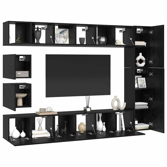 TV Cabinet Set Wall-mounted 10 pcs Black Oak Engineered Wood
